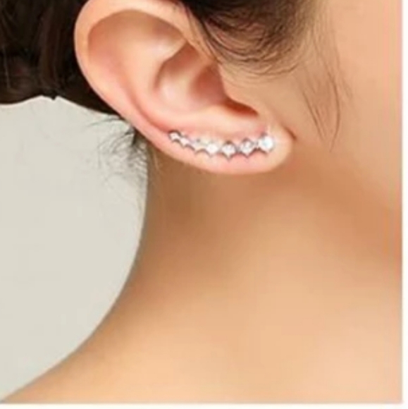 NEW 925 Sterling Silver Diamond Star Ear Climbers - Picture 6 of 16